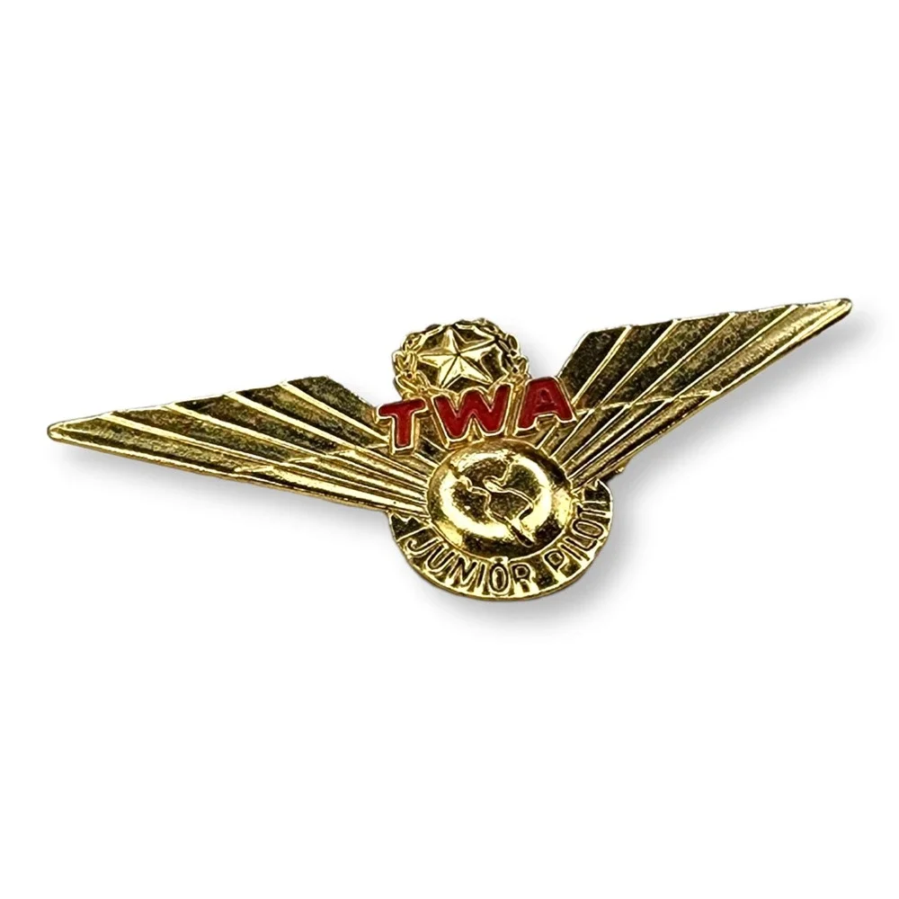 TWA Junior Pilot Pin Metal OS Gold Vintage Red Enamel Aviation Wings